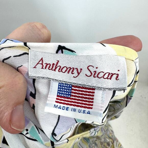 VTG Anthony Sicari Midi Dress 12 Pastel Faux Wrap Pleat Detail Smocked Waist 80s - Picture 9 of 11